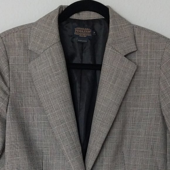 Pendleton Womens 100% Wool Black & White Houndstooth Print Single Button Blazer - Picture 11 of 11